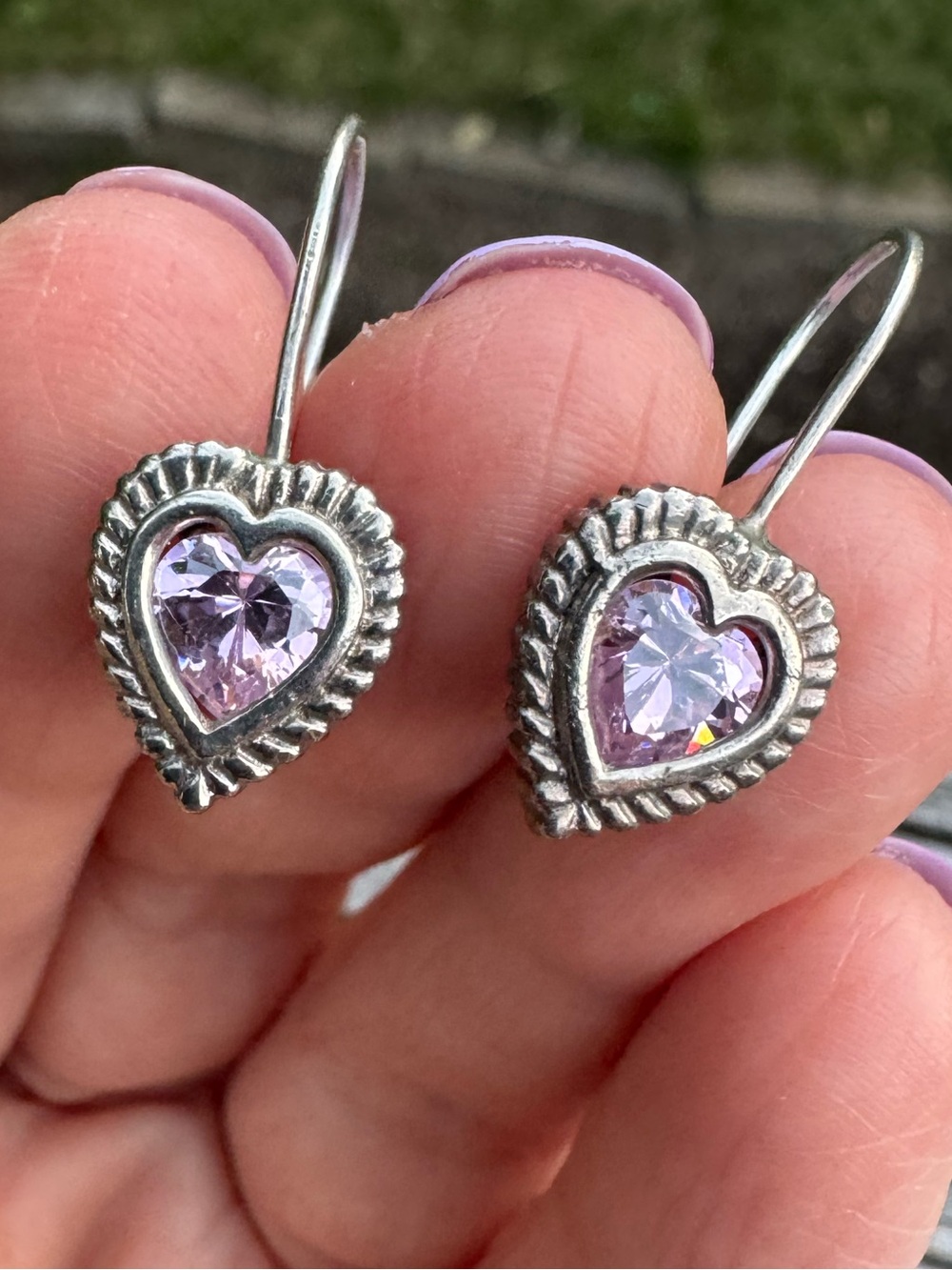Sterling Silver Pink Heart Crystal Drop Earrings